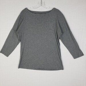 EILEEN FISHER Organic Cotton Striped Top 3/4 Sleeve size M Gray Lagenlook Casual